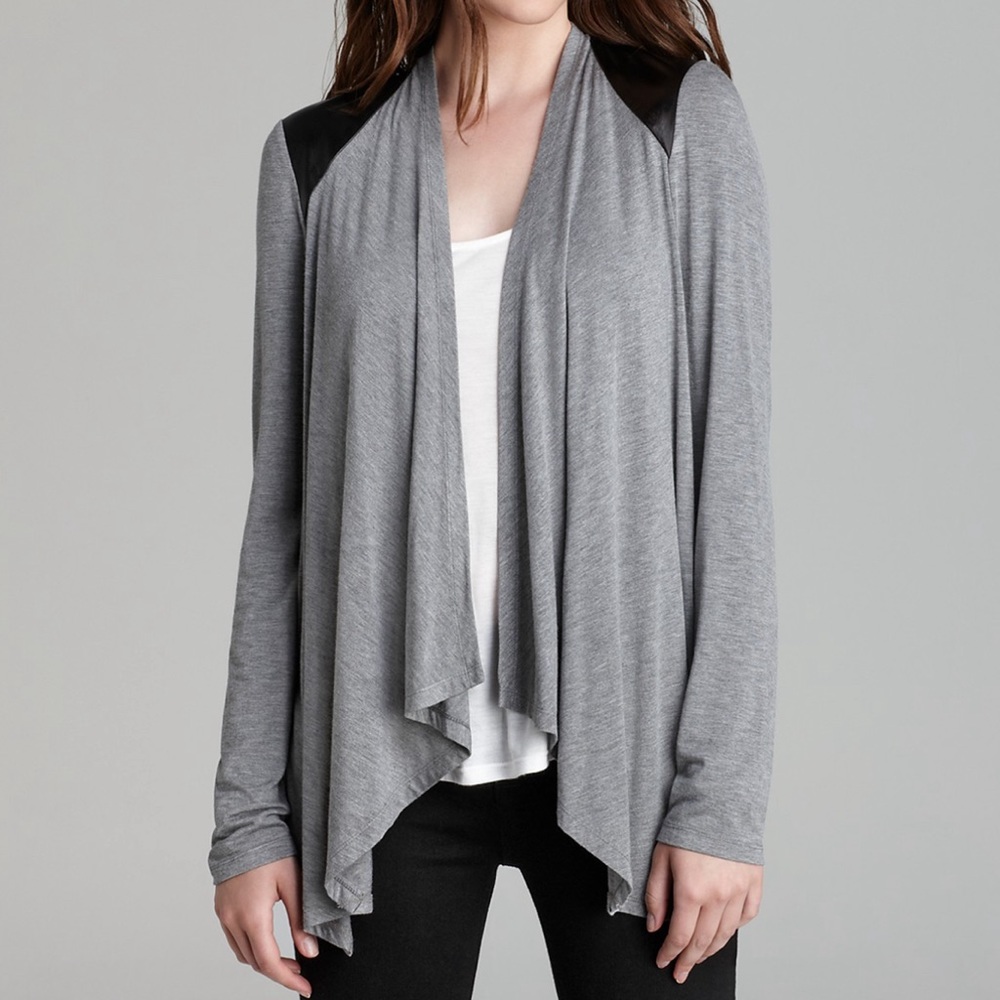 Cardigan - Faux Leather Trim